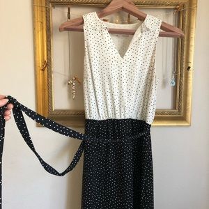 Loft cream and navy polka dot dress - 4 Petite